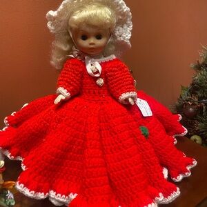 Handcrafted Red Doll with Crochet Dress